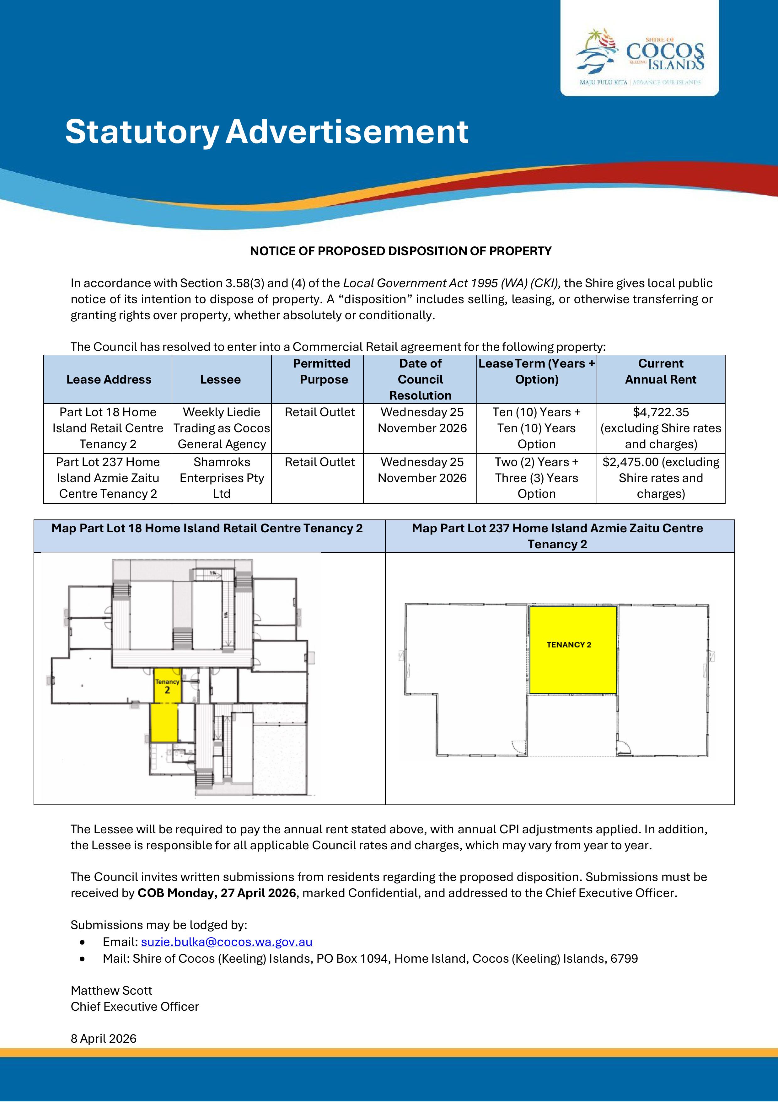 Disposition of Property Notice March 2026