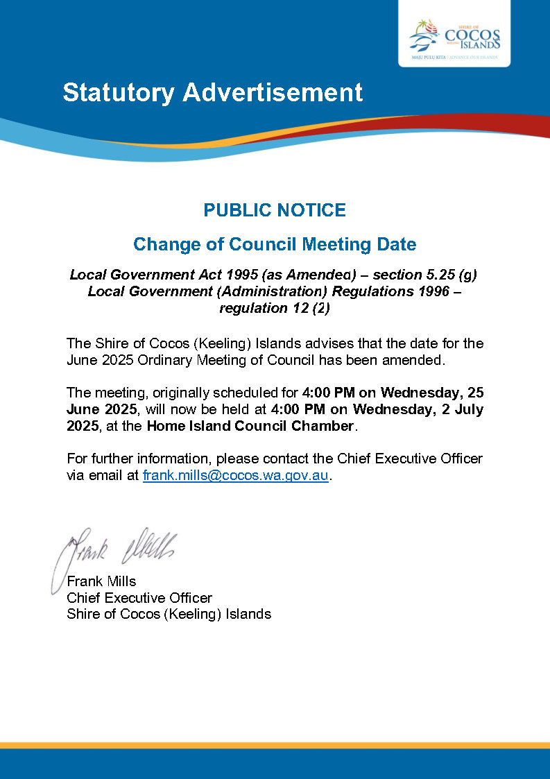 Public Notice Change of June 2025 Council Meeting Date