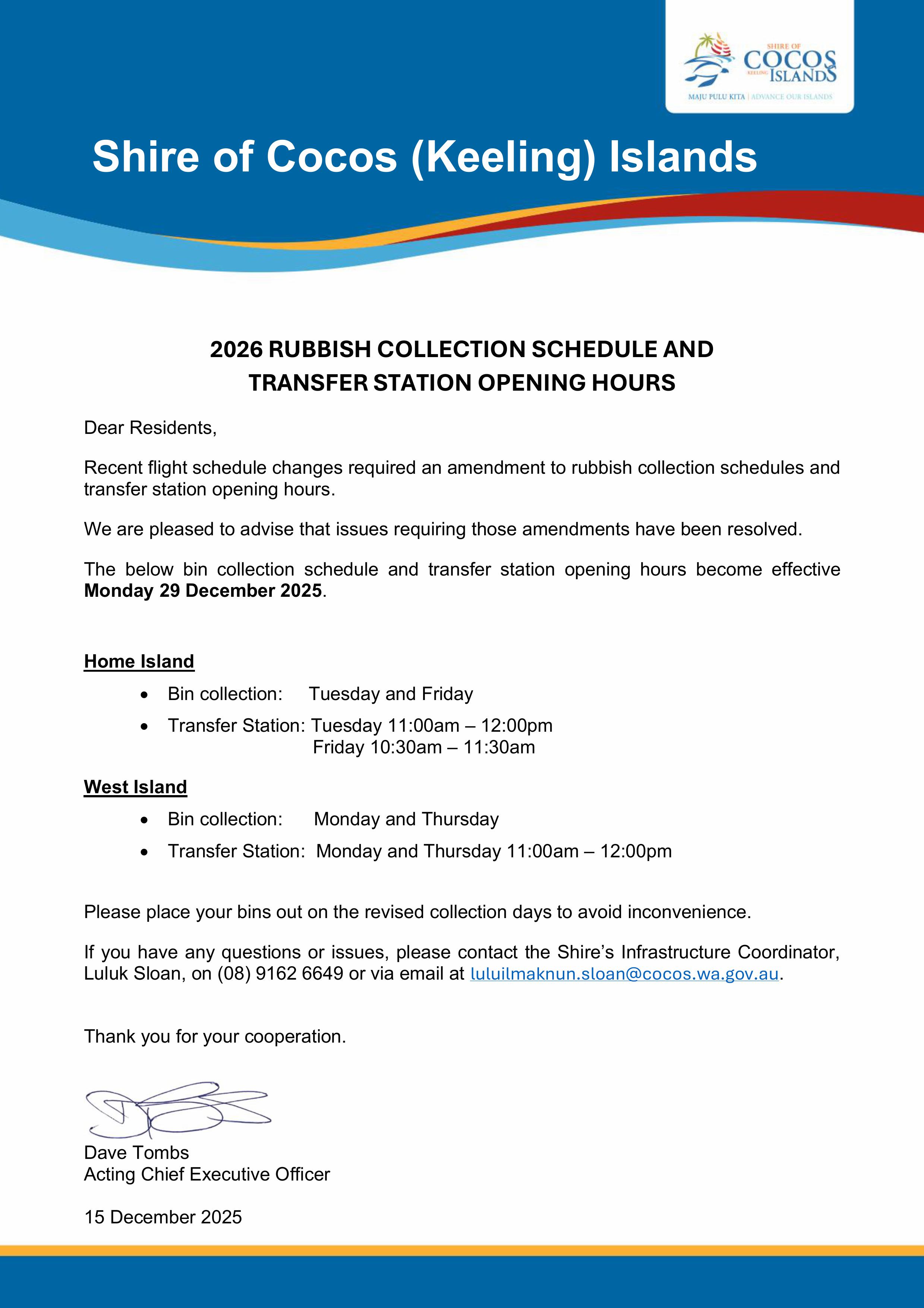 Rubbish Collection and Transfer Station Hours